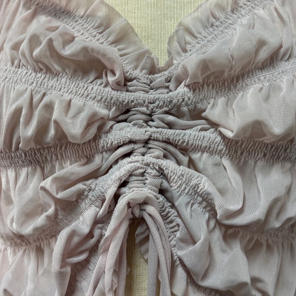 GARAGE Delicate soft pale sheer light Lavender Ruched Crop Top 4 - Picture 6 of 6